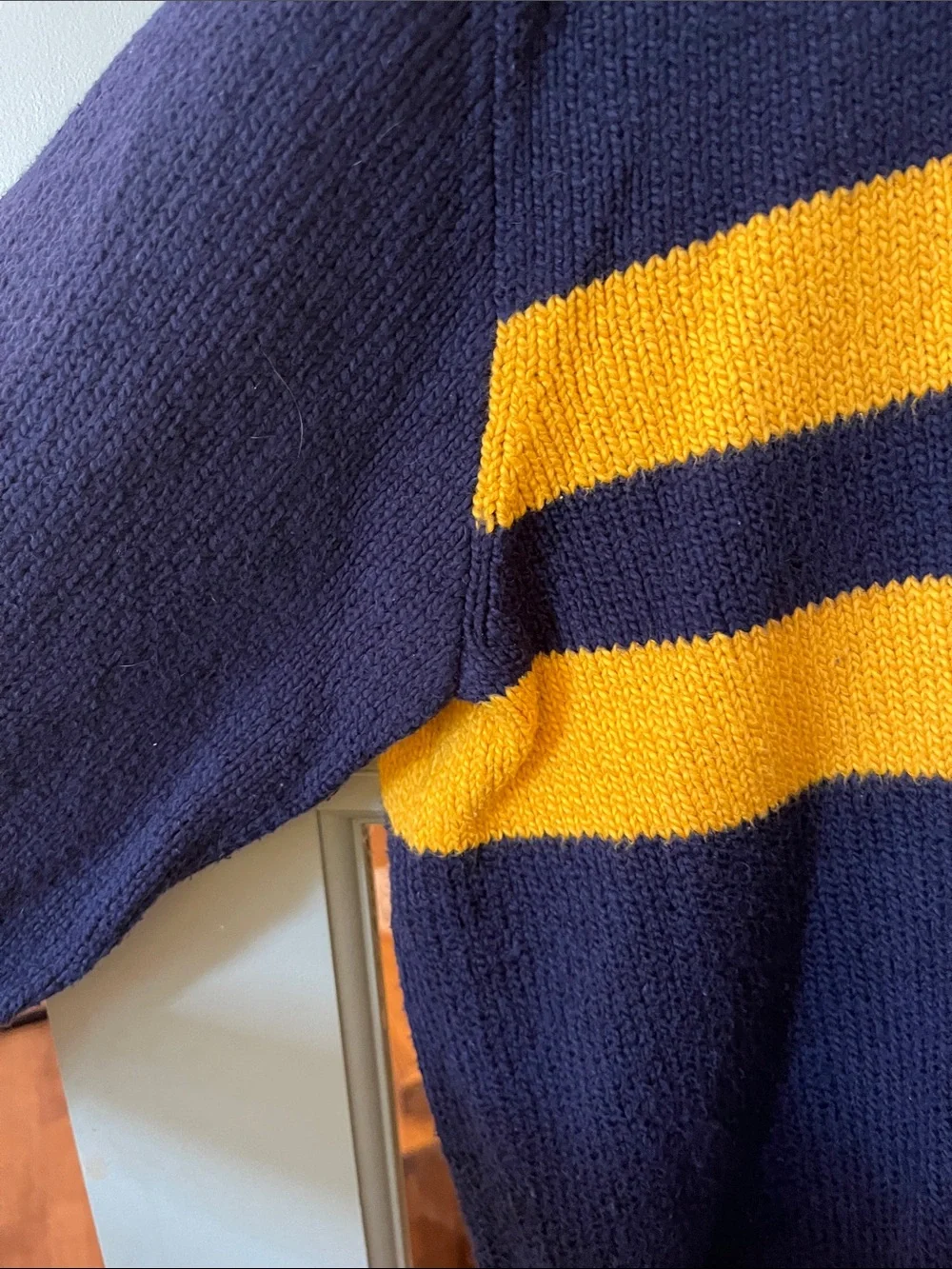 Polo by Ralph Lauren Navy Crewneck Sweater with Gold Stripes